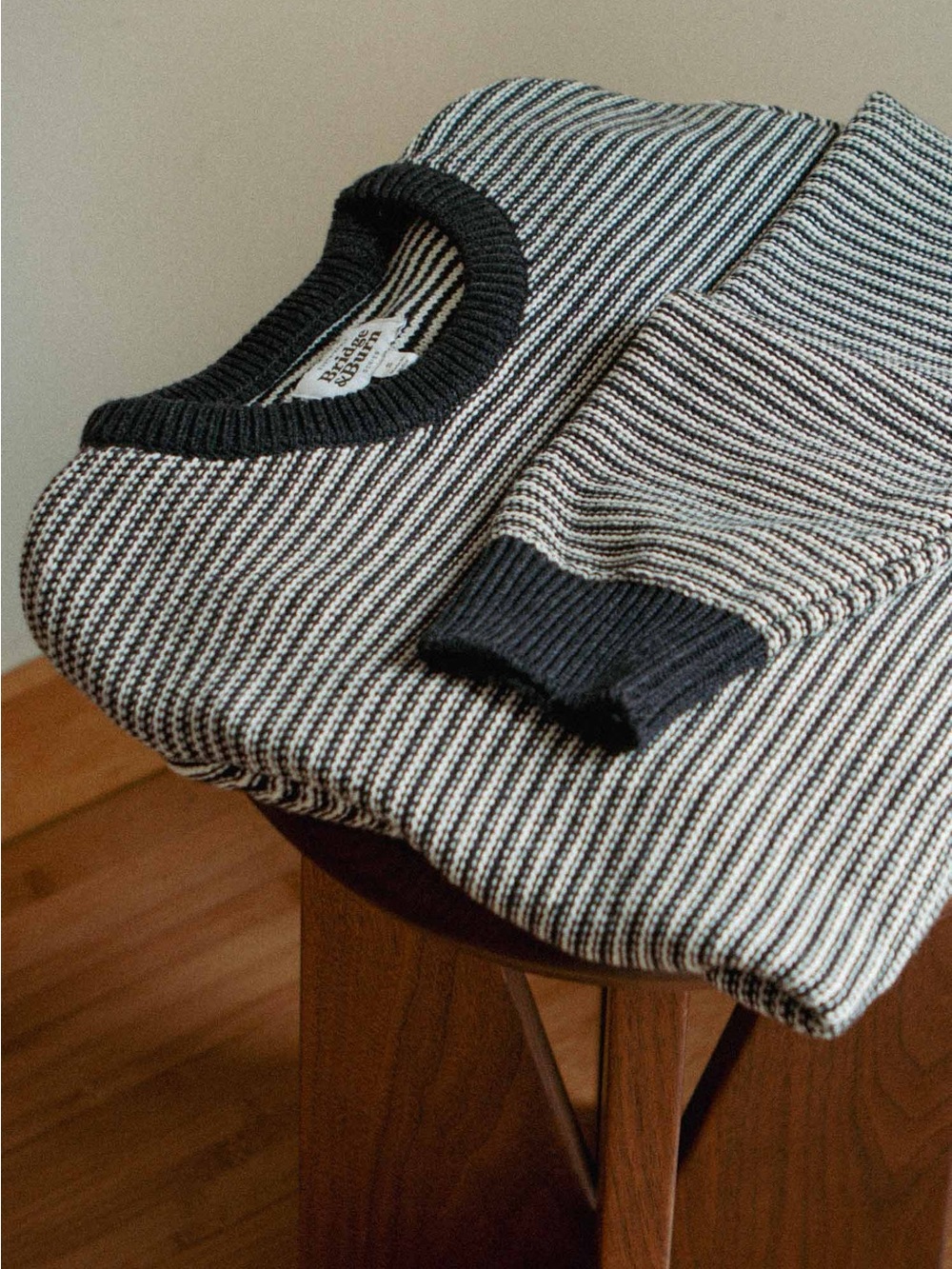Bridge & Burn Ansel Sweater Cotton Blend Navy & White Striped Crewneck